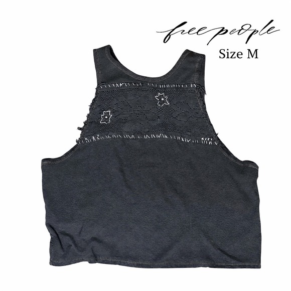 Free People Tops - Free People We The Free Charcoal Grey Lace Inset Cropped Tank Top Womens Medium